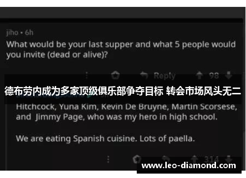 德布劳内成为多家顶级俱乐部争夺目标 转会市场风头无二